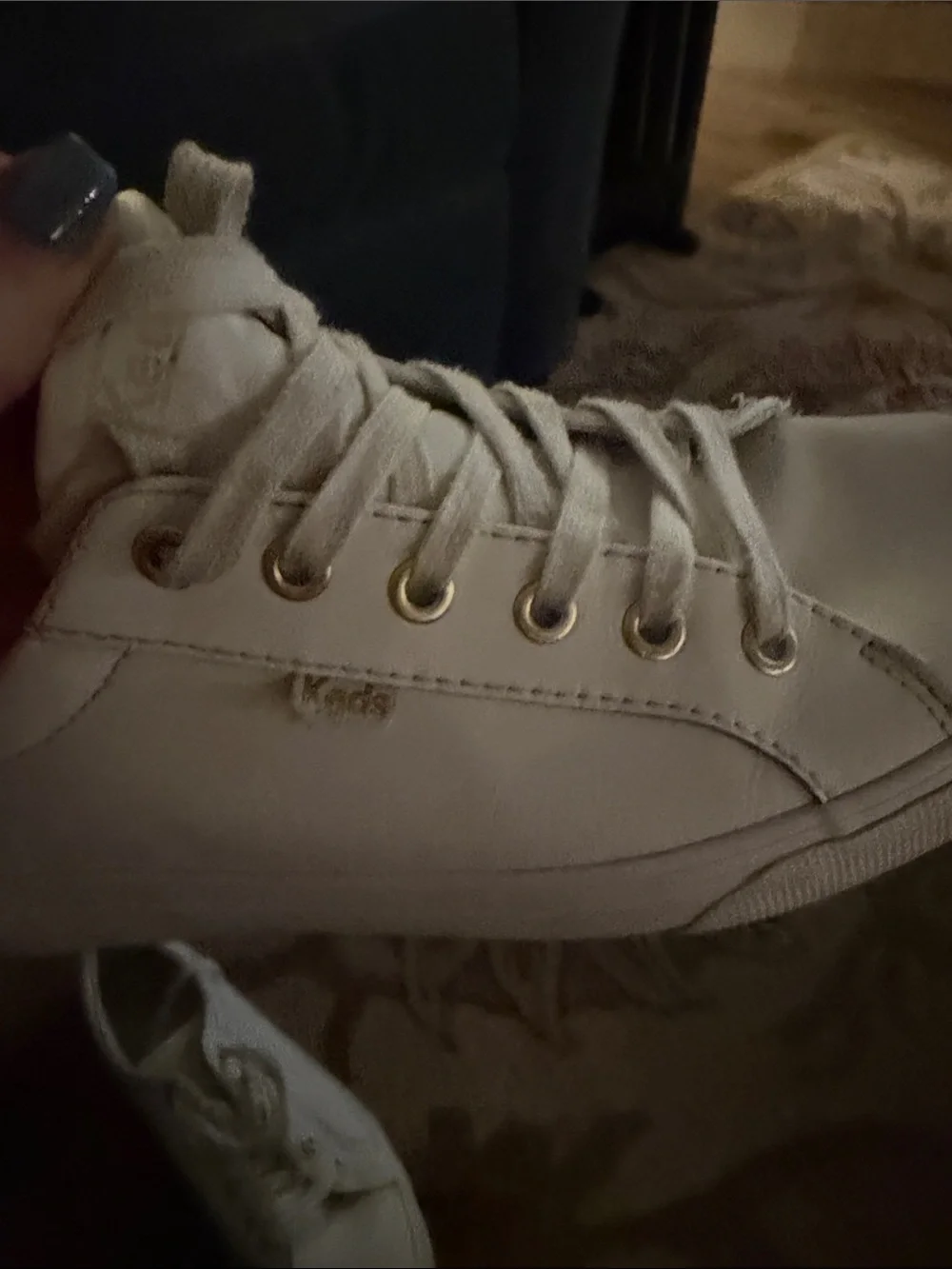 Keds Women's Cream-White Leather Sneakers with Gold Eyelets